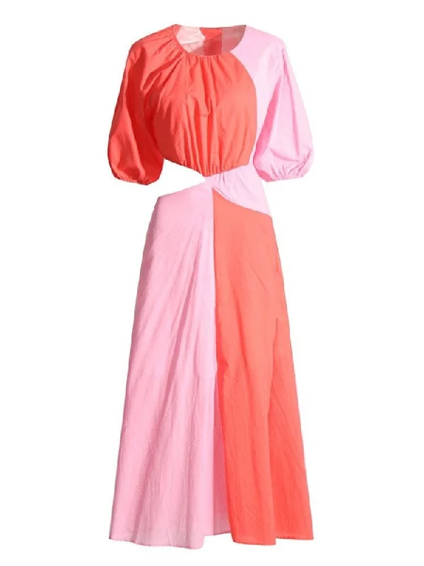 Empire waist midi dress for a flattering and feminine fitKaitlin Short Sleeve Midi Dress - Pink Print