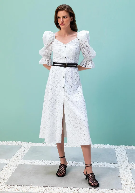 Cut - out midi dress for a daring and edgy lookKameya Embroidered Midi Dress, White