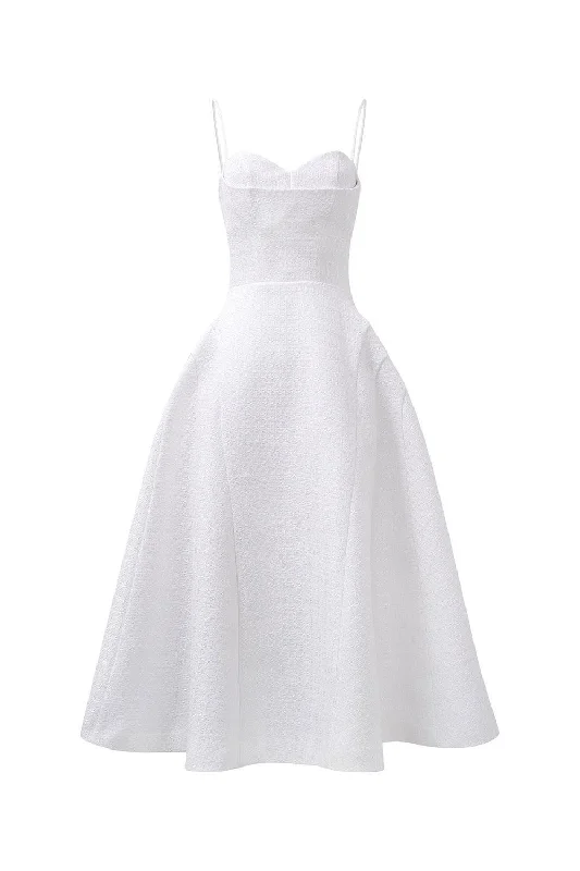 90s - inspired grunge midi dress with a casual and edgy lookKeelin A-line Sweetheart Neck Tweed Midi Dress