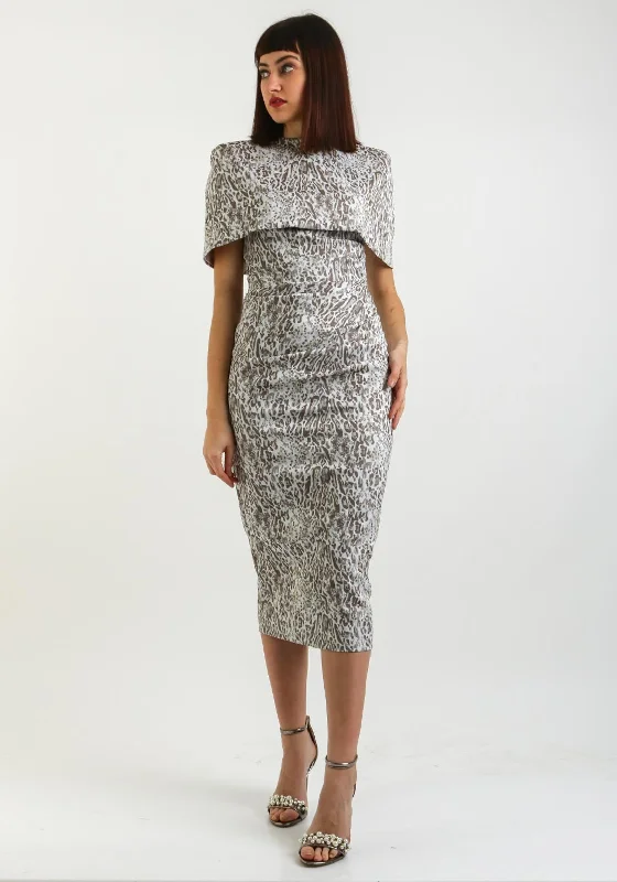Midi dress for petite body types with proportionate sizingKevan Jon Alice Bodycon Midi Dress & Cape, Cream & Brown