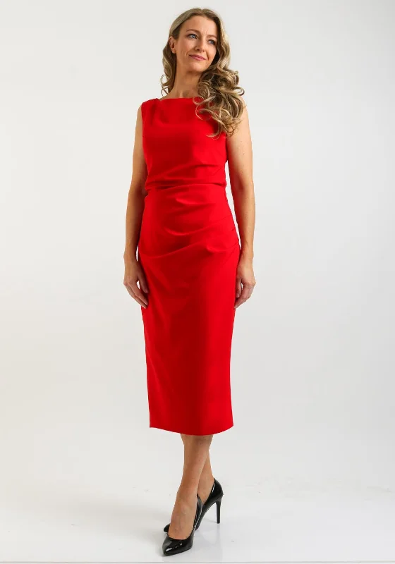 Midi dress for curvy figures with a flattering fitKevan Jon Alice Bodycon Midi Dress & Cape, Red