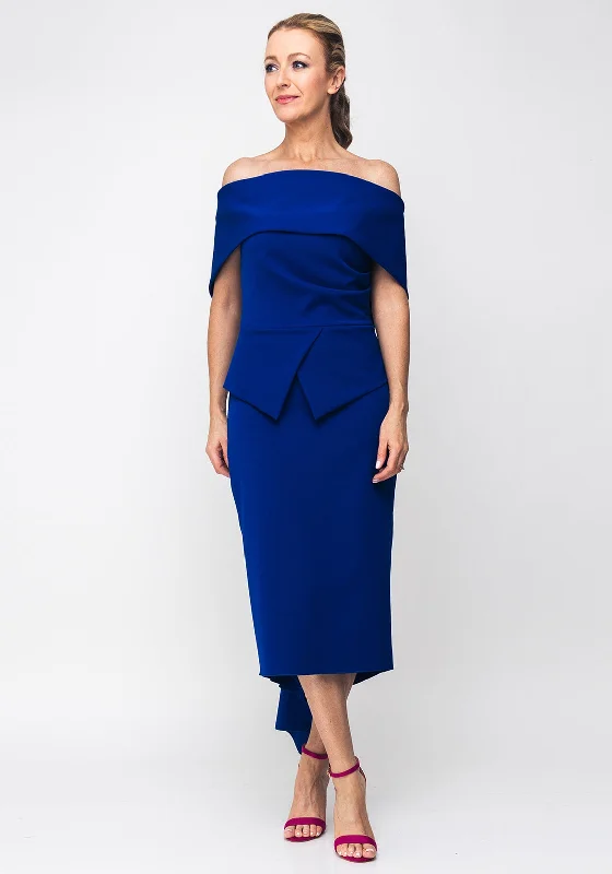 Striped cotton midi dress for a classic and timeless lookKevan Jon Queenie Peplum Midi Dress, Cobalt Blue