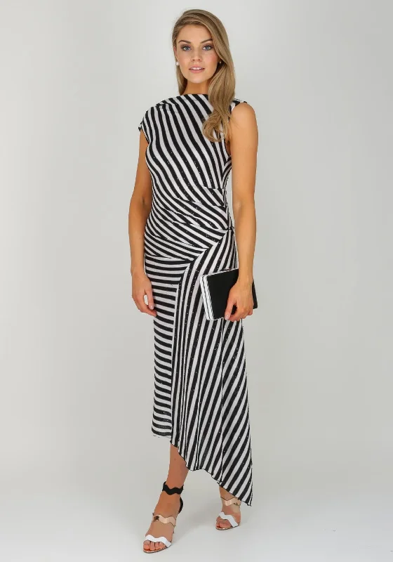 Midi dress for a night out at a club or partyKevan Jon Rhea Striped Midi Dress, Black & White