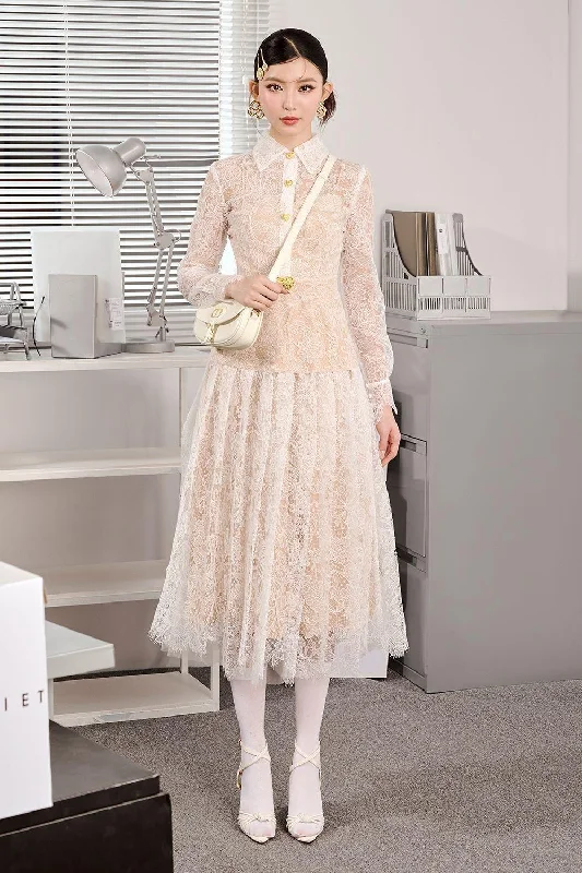Midi dress for a church service in a more relaxed and modern churchLacen A-line Collared Neck Lace Midi Dress