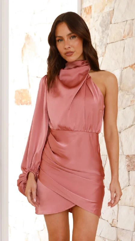 Party Dresses with Embroidered Stars and Sequined Dots for Ladies' Celestial and Playful LookLexi One Shoulder Mini Dress - Baked Rose Party Dresses with Embroidered Stars and Sequined Dots for Ladies' Celestial and Playful LookLexi One Shoulder Mini Dress - Baked Rose