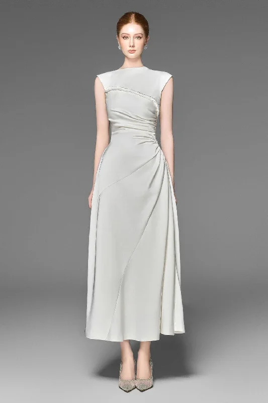 Midi dress for sports activities like horseback riding or yogaLexie A-line Draped Silk Blend Midi Dress