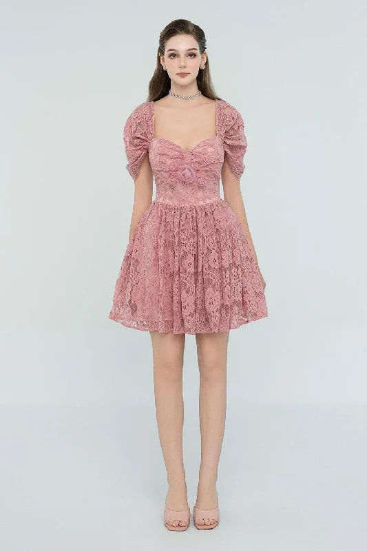 Party Dresses with Tassel Hem and Metallic Lace and Sequined Geometric Shapes for Ladies' Boho and Modern LookLillie A-line Gathered Lace Mini Dress Party Dresses with Tassel Hem and Metallic Lace and Sequined Geometric Shapes for Ladies' Boho and Modern LookLillie A-line Gathered Lace Mini Dress