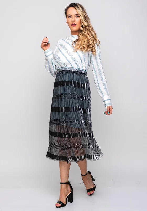 Velvet midi dress for a luxurious and soft feelLily Multi Print Long Sleeve Midi Dress, Blue Multi