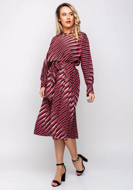 Stretch - fabric midi dress for a flexible and body - hugging fitLily Open Waist Striped Midi Dress, Red & Navy
