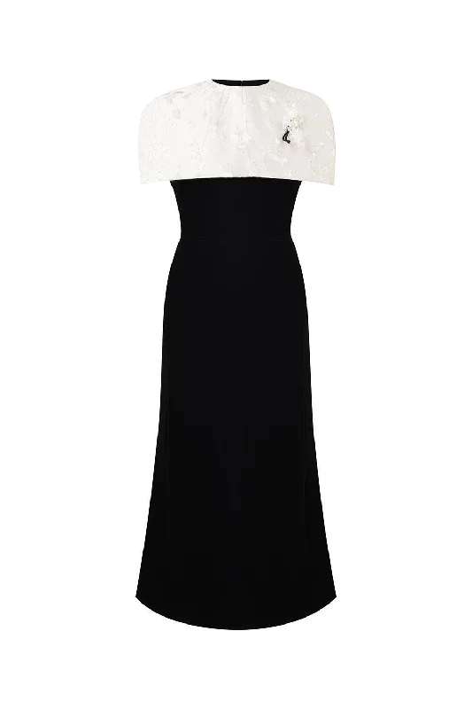 Square neck midi dress for a vintage - inspired charmLisa Trumpet Cape Shoulder Polycotton Midi Dress