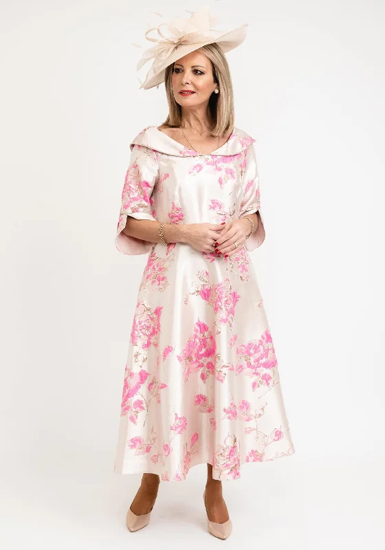 Midi dress suitable for office - appropriate casual wearLizabella Collared Neckline Textured Floral Midi Dress, Gold