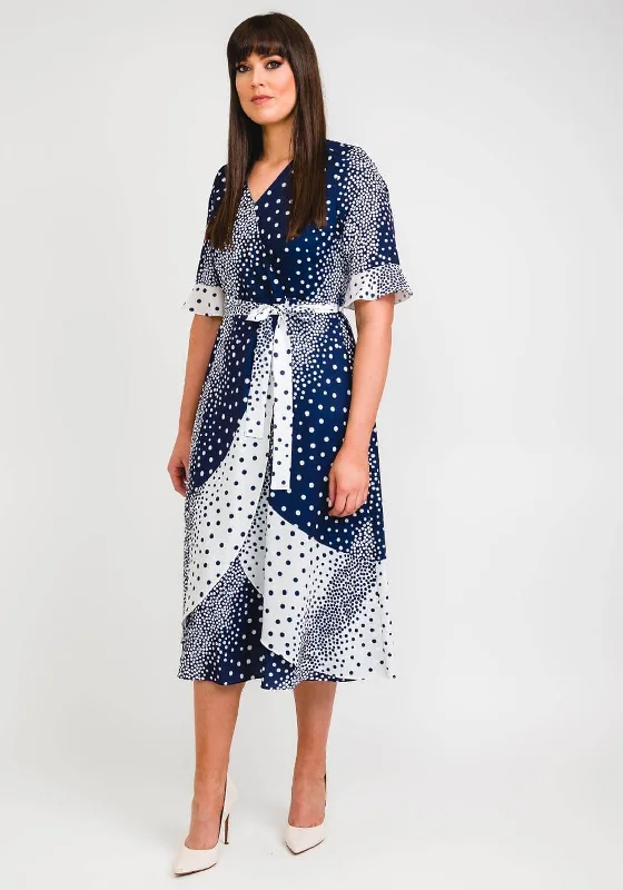 Tea - length midi dress for a classic and elegant lengthLizabella Colour Block Polka Dot Print Wrap Midi Dress, Navy & White