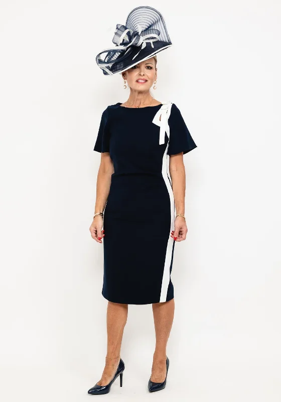 Midi dress for a night out at a club or partyLizabella Contrast Bow Seam Midi Dress, Navy & White