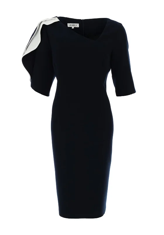 Midi dress for casual outings like hanging out with friendsLizabella Contrast Pleat Shoulder Midi Dress, Navy & White