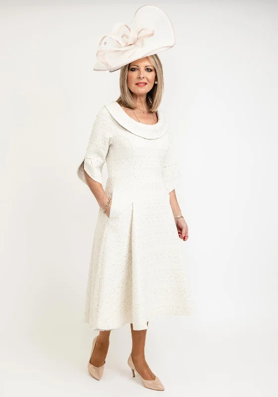 Midi dress for outdoor adventures such as hiking and campingLizabella Cowl Neckline Print Flared Midi Dress, Gold