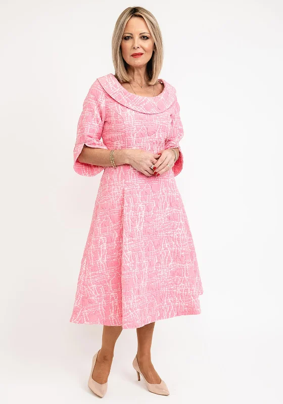 Contemporary - designed midi dress with modern detailsLizabella Cowl Neckline Textured Flared Midi Dress, Hot Pink