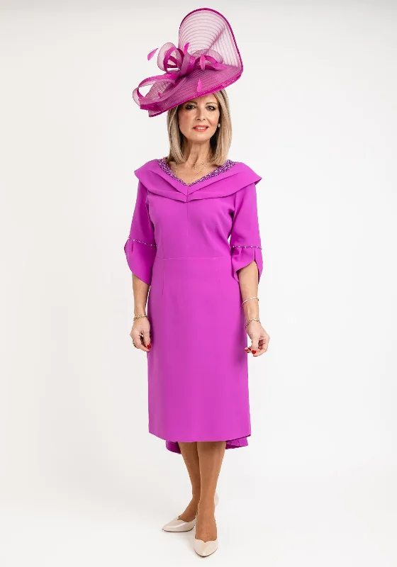 Luxury midi dress made from premium materialsLizabella Embellished Neckline Midi Dress, Fushia