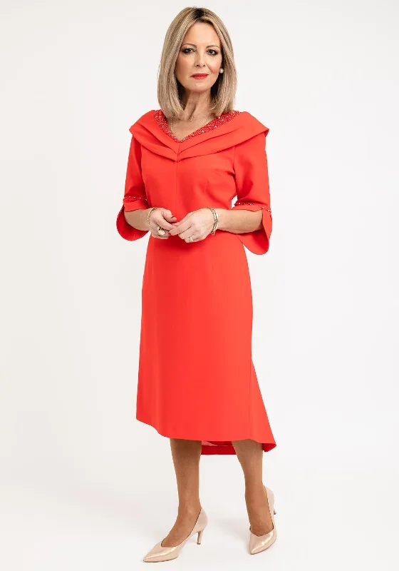 Celebrity - endorsed midi dress popularized by famous personalitiesLizabella Embellished Neckline Midi Dress, Red