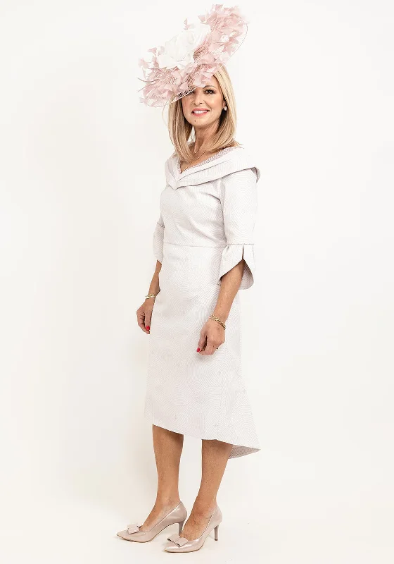 Stretch - fabric midi dress for a flexible and body - hugging fitLizabella Metallic Swirl Pearl Adorned Midi Dress, Blush