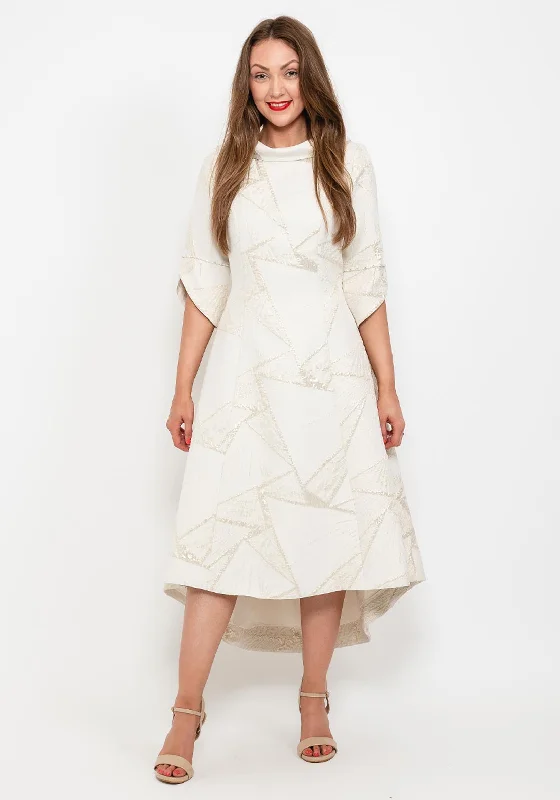 Contemporary - designed midi dress with modern detailsLizabella Patch Print Dipped Hem Midi Dress, Gold