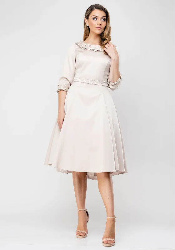 Midi dress for a wedding as a guest in a more casual weddingLizabella Ruffle Trim Satin Flared Midi Dress, Gold