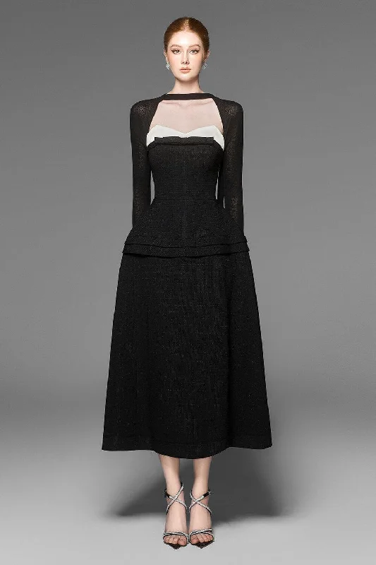 Midi dress for a shopping spree while remaining comfortable on your feetLizzy Peplum Long Sleeved Tweed Midi Dress