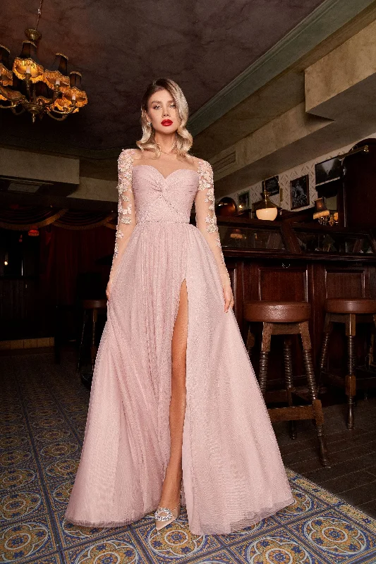 Party Dresses with Sequined Star Motifs and Sheer Sleeve and Ruffled Hem for Ladies' Celestial and Flirty LookLong Prom Dress With Embroidered Sleeves Party Dresses with Sequined Star Motifs and Sheer Sleeve and Ruffled Hem for Ladies' Celestial and Flirty LookLong Prom Dress With Embroidered Sleeves
