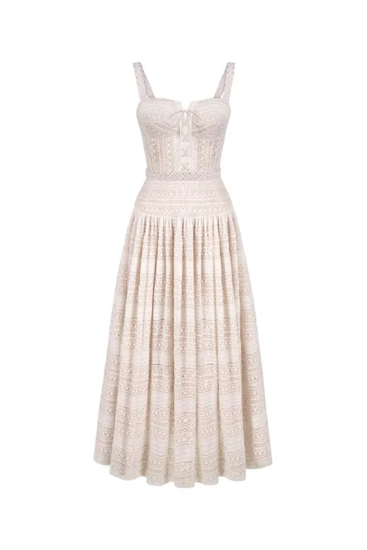 Midi dress for a shopping spree while remaining comfortable on your feetLúcia Drop Waist Semi-Heart Neck Cotton Midi Dress