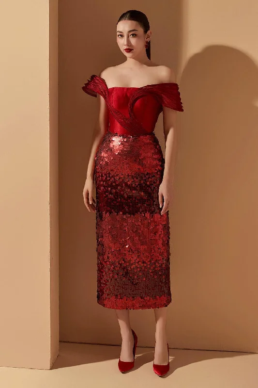 Trumpet - style midi dress for a flared and stylish silhouetteLucia Sheath Off-Shoulder Sequin Midi Dress