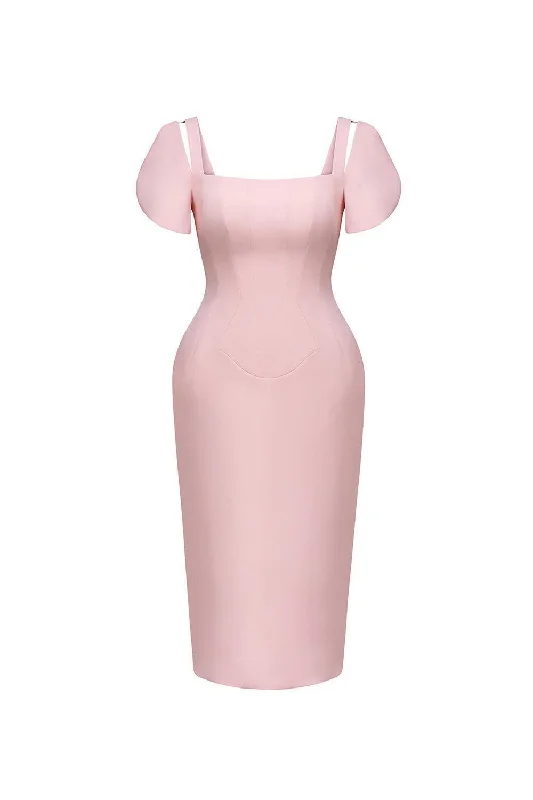 Cape - sleeve midi dress for a unique and stylish appearanceMarianne Pegged Puffy Sleeved Polycotton Midi Dress