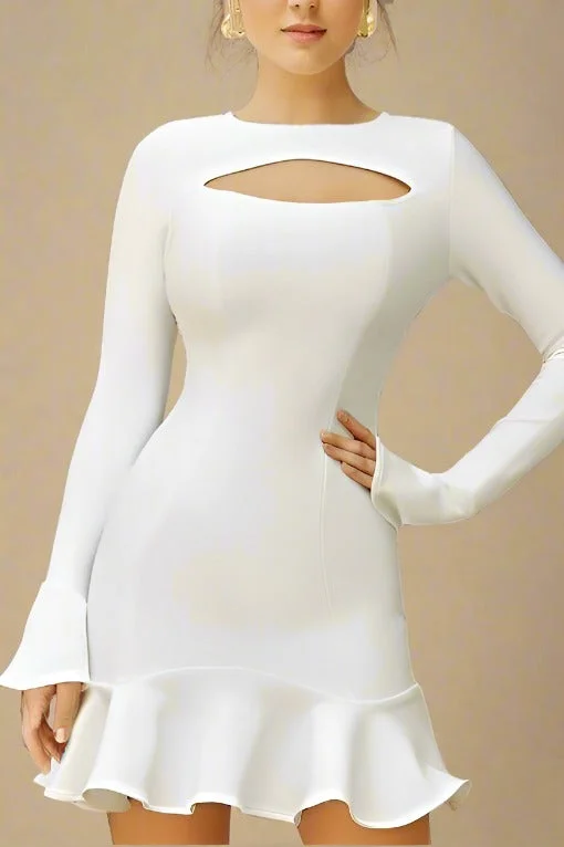 Party Dresses with Sheer Sleeve and Sequined Cuffs and Bow at the Waist and Embroidered Skirt for Ladies' Elegant and Intricate LookMary Long Sleeve Bodycon Mini Dress - Pearl White Party Dresses with Sheer Sleeve and Sequined Cuffs and Bow at the Waist and Embroidered Skirt for Ladies' Elegant and Intricate LookMary Long Sleeve Bodycon Mini Dress - Pearl White
