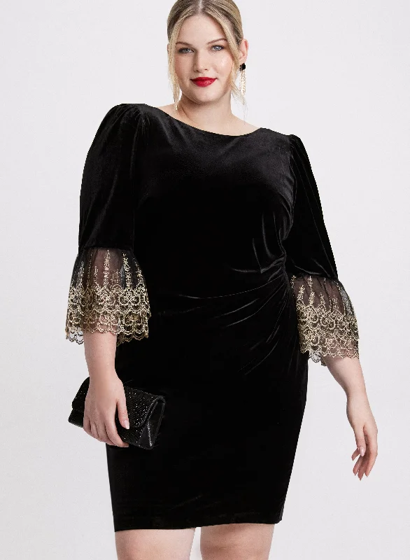 Party Dresses with Embroidered Birds and Sequined Floral Motifs and Satin and Lace Combo for Ladies' Nature Inspired and Romantic LookMesh Bell Sleeve Velvet Dress Party Dresses with Embroidered Birds and Sequined Floral Motifs and Satin and Lace Combo for Ladies' Nature Inspired and Romantic LookMesh Bell Sleeve Velvet Dress