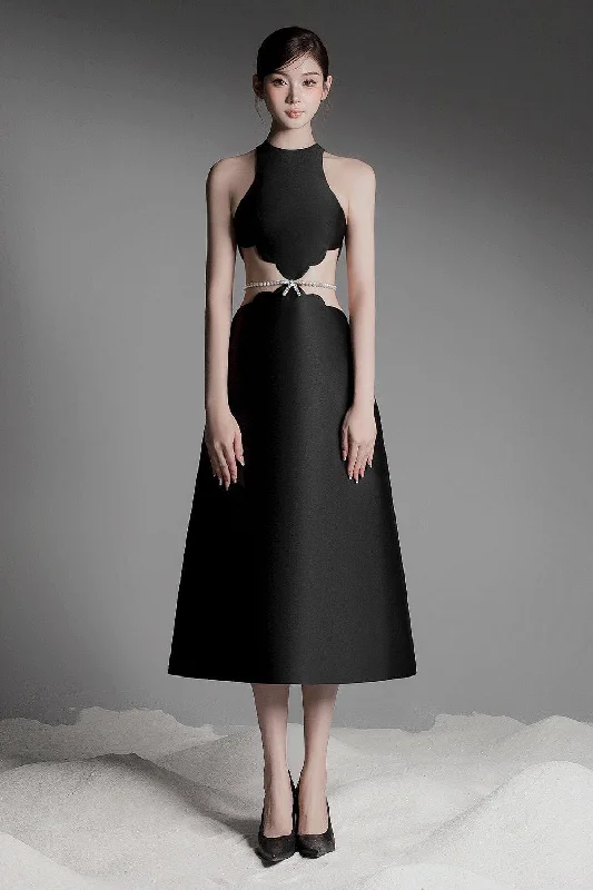 Midi dress for a beach vacation when paired with a swimsuit cover - upMiera A-line Cut-Out Taffeta Midi Dress