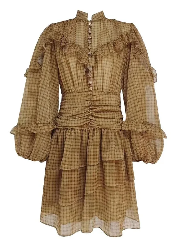 Gothic Style Party Dresses with Lace Trim for Ladies' Halloween PartiesMika Long Sleeve Mini Dress - Peanut Tan Gothic Style Party Dresses with Lace Trim for Ladies' Halloween PartiesMika Long Sleeve Mini Dress - Peanut Tan