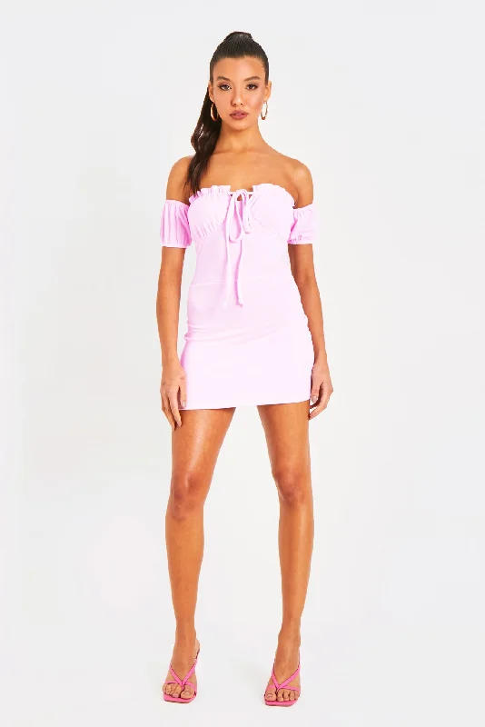 Party Dresses with Sheer Panels and Beaded Trim and Embroidered Paisley Patterns and Ruffled Hem for Ladies' Sultry and Exotic LookMila Pink Frill Tie Milkmaid Mini Dress Party Dresses with Sheer Panels and Beaded Trim and Embroidered Paisley Patterns and Ruffled Hem for Ladies' Sultry and Exotic LookMila Pink Frill Tie Milkmaid Mini Dress