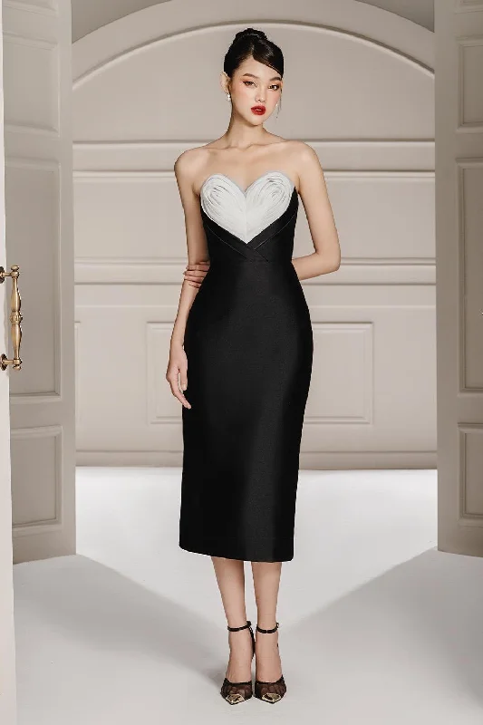 80s - inspired power - dressing midi dress with a bold styleMine Pencil Sweetheart Neck Taffeta Midi Dress