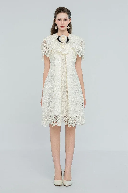 Party Dresses with Sequined Star Motifs and Sheer Sleeve and Ruffled Hem for Ladies' Celestial and Flirty LookNataly A-line Draped Lace Mini Dress Party Dresses with Sequined Star Motifs and Sheer Sleeve and Ruffled Hem for Ladies' Celestial and Flirty LookNataly A-line Draped Lace Mini Dress