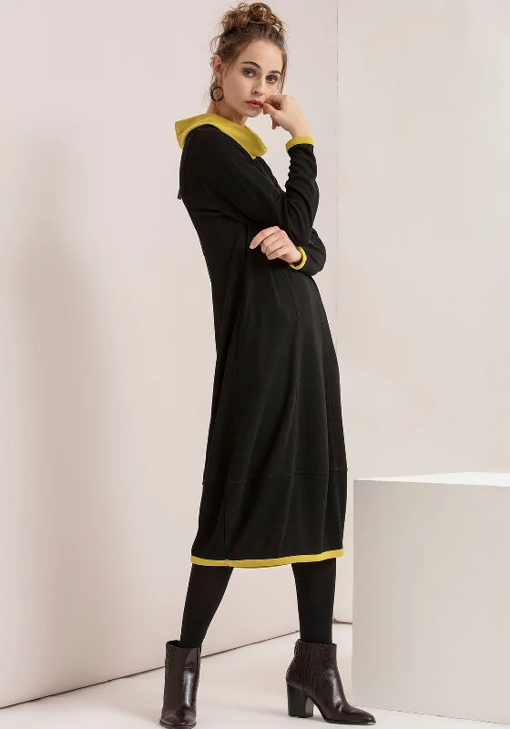 Collared midi dress for a more formal and put - together lookNaya Cowl Neck Jersey Midi Dress, Black & Lime