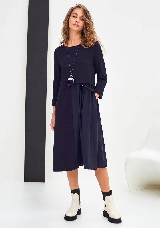 Midi dress for a family gathering in a casual settingNaya Jersey Contrast Panel Material Midi Dress, Navy