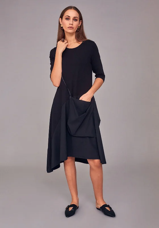 Hooded midi dress for a casual and cozy styleNaya Jersey Pocket Contrast Midi Dress, Black