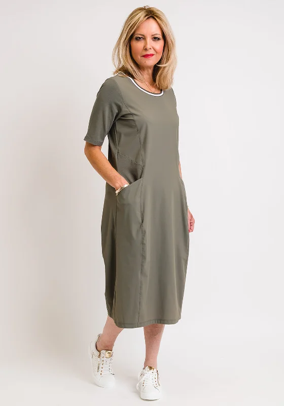 Tassel - adorned midi dress for a bohemian and stylish touchNaya Rib Neck Jersey Panel Midi Dress, Green