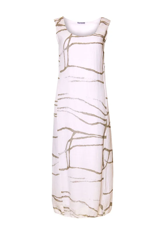 Zip - front midi dress for easy on - and - off convenienceNaya Sleeveless Abstract Print Linen Midi Dress, White
