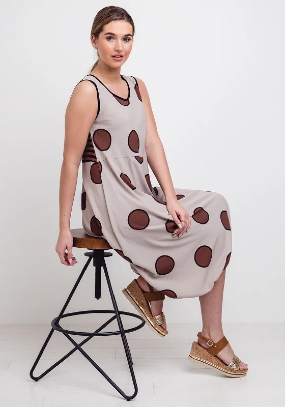 Maxi - length midi dress with a flowing silhouetteNaya Spot Print Relaxed Fit Midi Dress, Beige