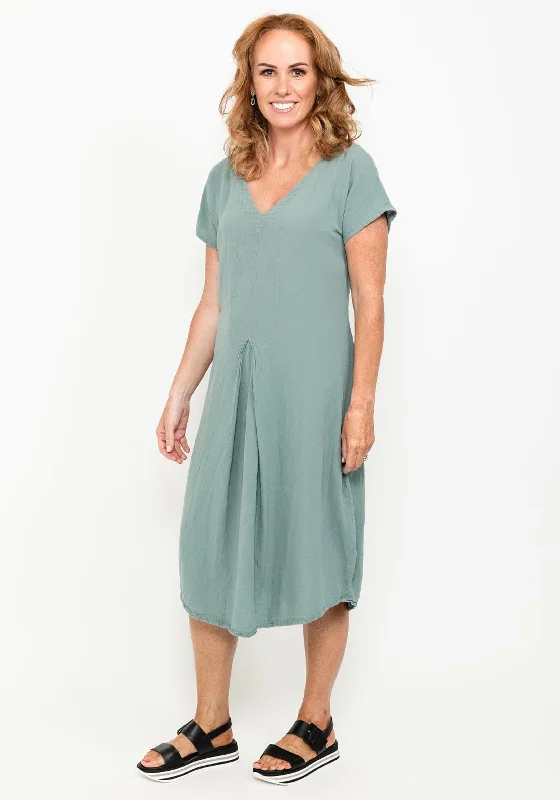 Sleeveless silk midi dress for a sophisticated summer styleOne Life Natalie V Neck Midi Dress, Agave
