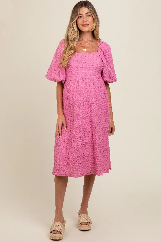 Midi dress for a countryside getaway for a laid - back and rustic lookPink Floral Jacquard Maternity Midi Dress