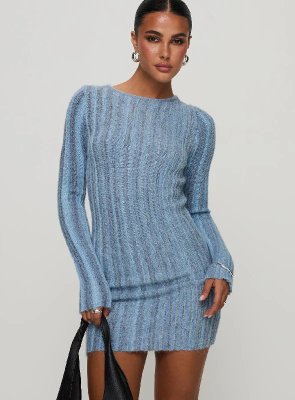 Party Dresses with Sequined Bodice and Chiffon Skirt for Ladies' Elegant ContrastPostcodes Long Sleeve Mini Dress Blue Party Dresses with Sequined Bodice and Chiffon Skirt for Ladies' Elegant ContrastPostcodes Long Sleeve Mini Dress Blue