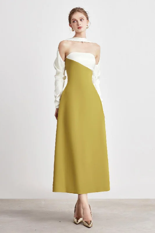 Cape - sleeve midi dress for a unique and stylish appearancePrincesa A-line Long Sleeved Silk Taffeta Midi Dress