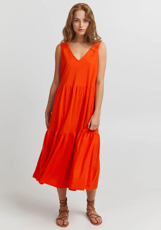 Backless midi dress for a sexy and glamorous appearancePulz Amelia Sleeveless Tiered Midi Dress, Cherry Tomato