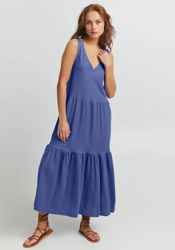 Linen midi dress for a breathable and casual summer optionPulz Amelia Sleeveless Tiered Midi Dress, Strong Blue