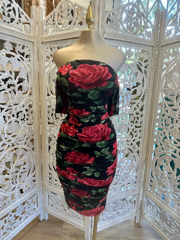 Midi dress for casual outings like hanging out with friendsRed Floral Midi Dress